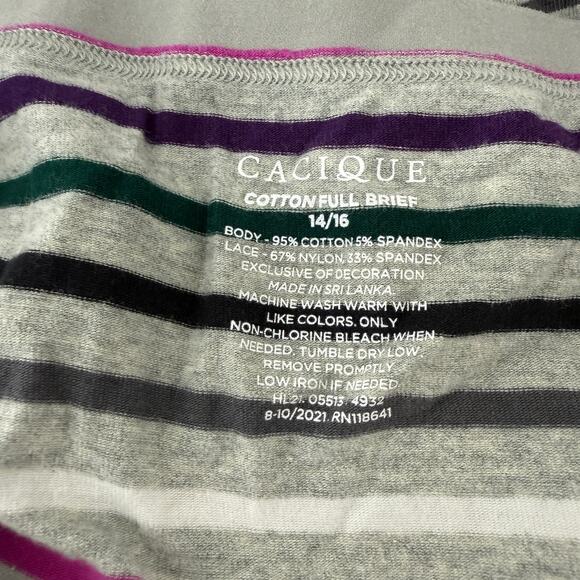 Cacique Cotton Full Brief Panty Gray Multicolor Stripe Size 14/16 - Picture 3 of 6